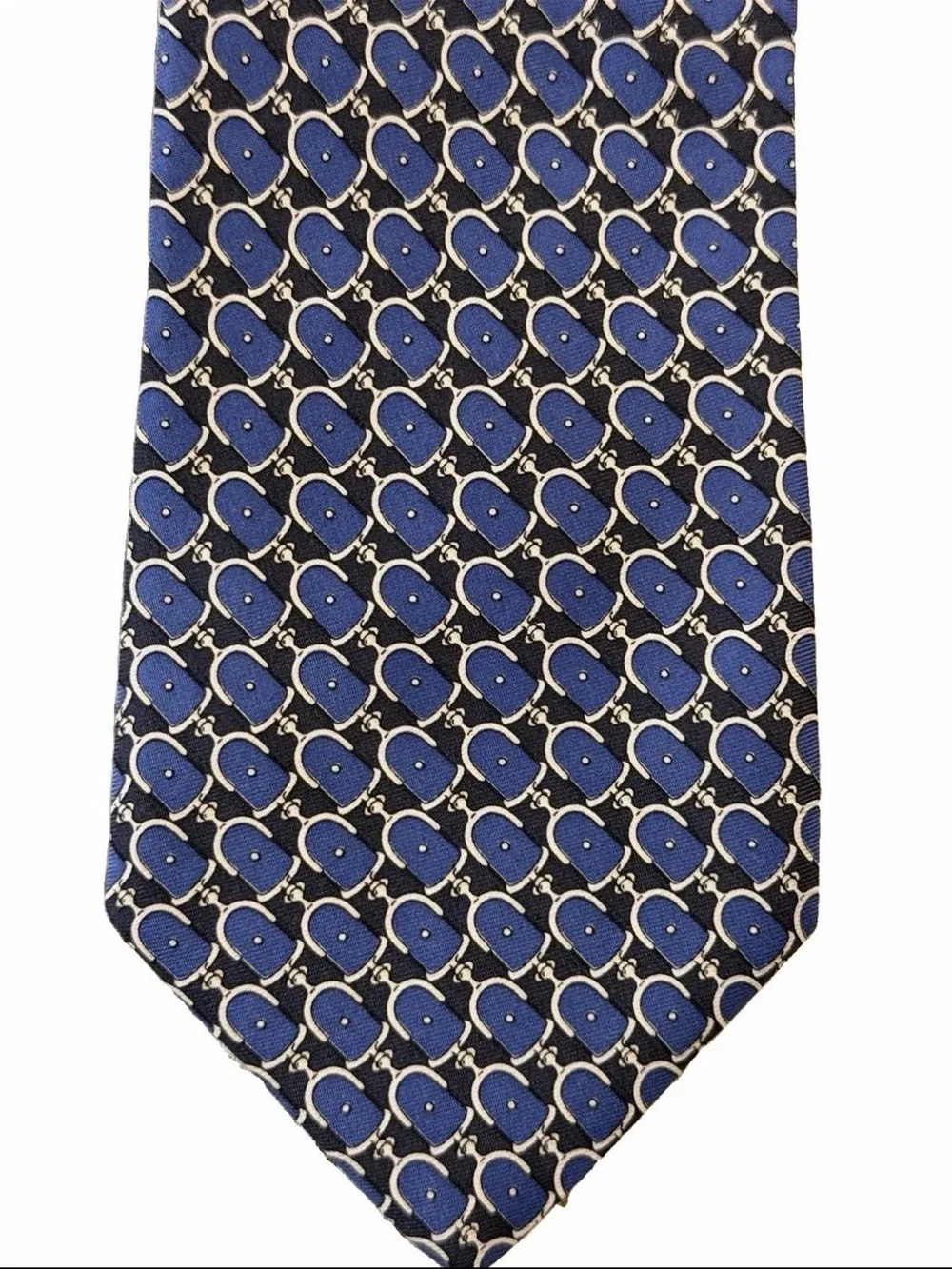 Vintage Brooks Brothers Makers Blue Geometric Medallion Silk Tie USA 4”